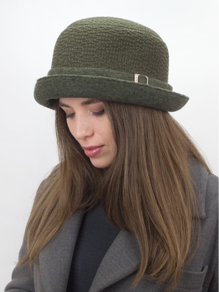 Уютная шляпа мягкой формы цвет болотный Д-144/45