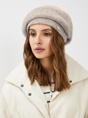 Объемный берет цвет светло-коричневый меланж Д-244/1