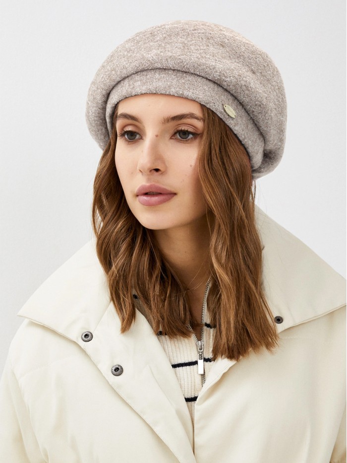 Объемный берет цвет светло-коричневый меланж Д-244/1