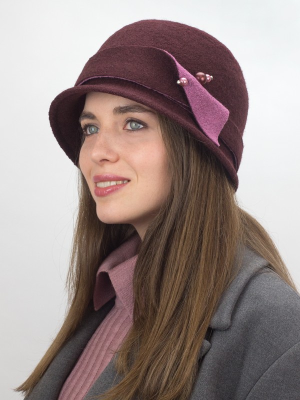Комбинированная шляпка цвет коричнево-бордовый-темная лаванда Д-251/3