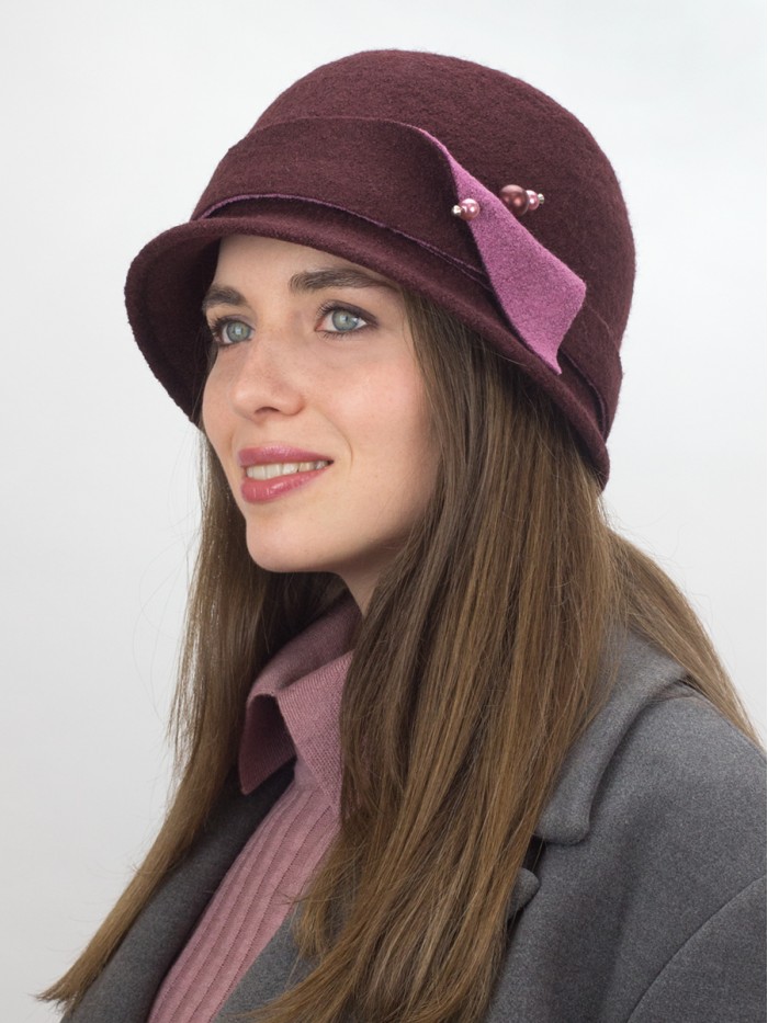 Комбинированная шляпка цвет коричнево-бордовый-темная лаванда Д-251/3