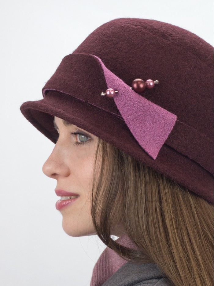 Комбинированная шляпка цвет коричнево-бордовый-темная лаванда Д-251/3