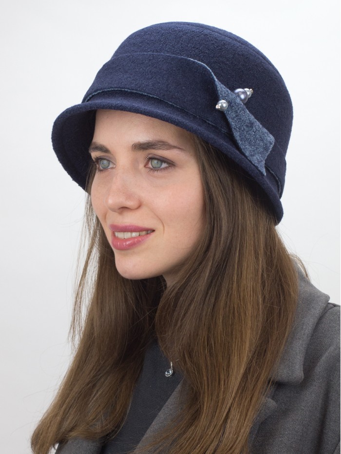 Комбинированная шляпка цвет темно-синий-индиго меланж Д-251/3