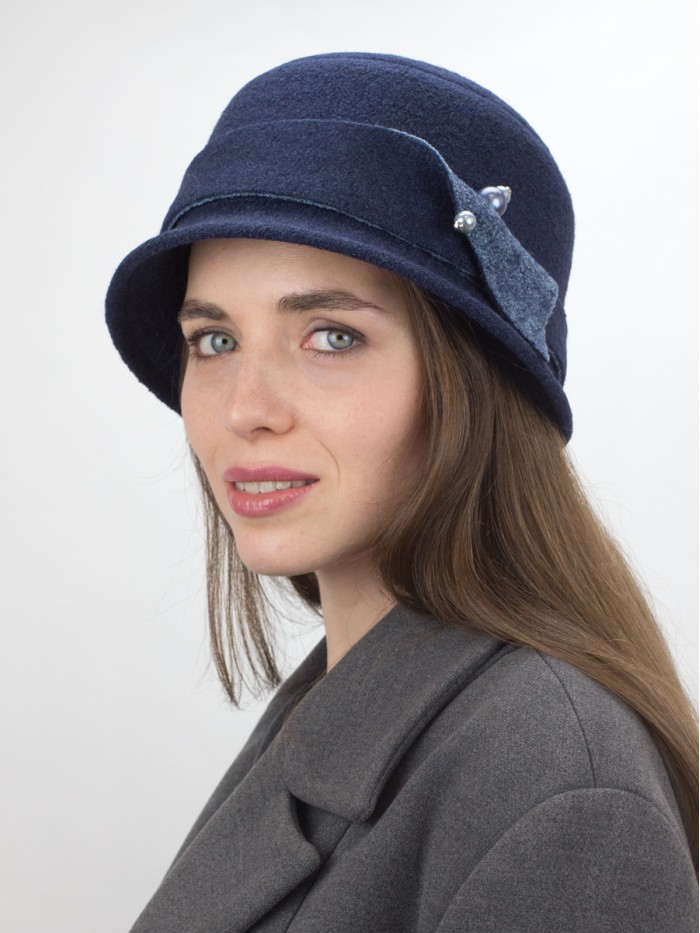 Комбинированная шляпка цвет темно-синий-индиго меланж Д-251/3