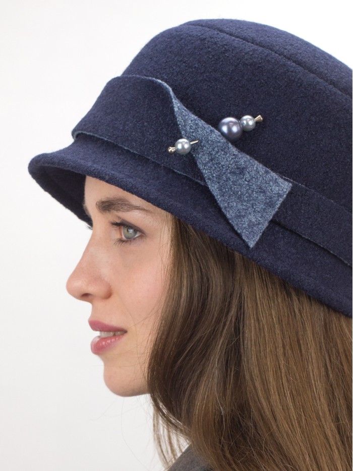 Комбинированная шляпка цвет темно-синий-индиго меланж Д-251/3
