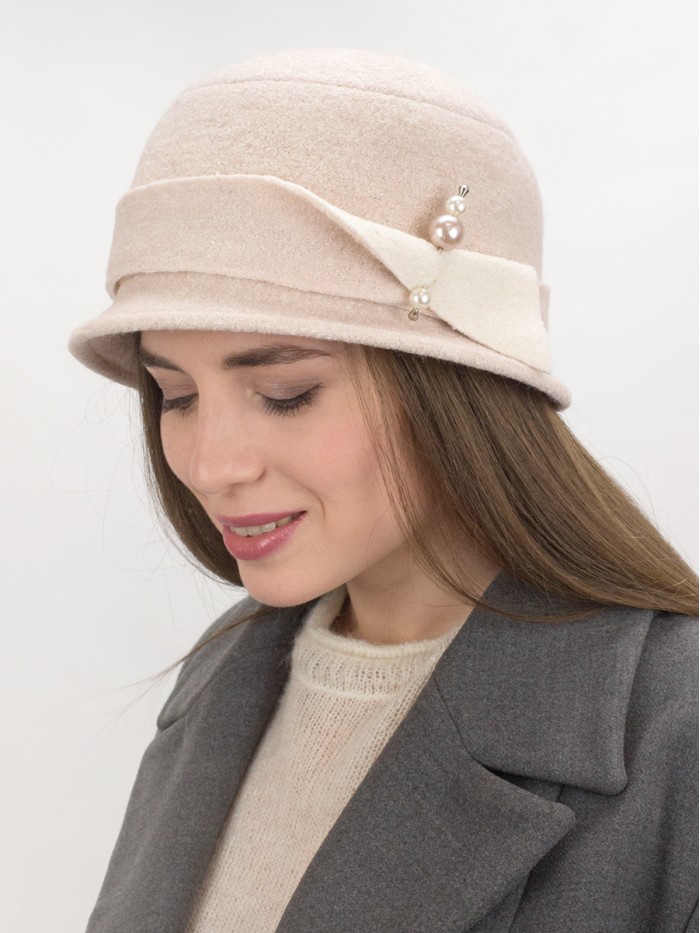 Комбинированная шляпка цвет ванильный меланж-молочный Д-251/3