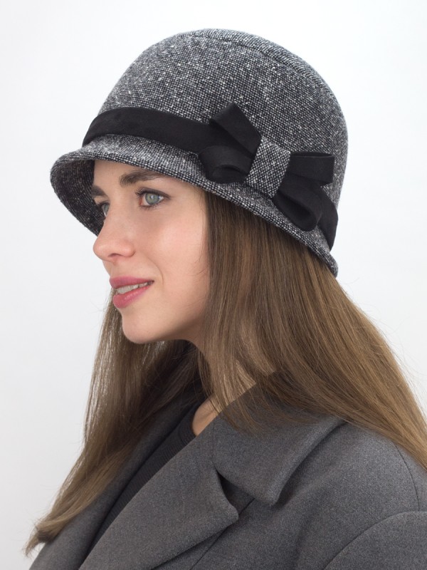 Элегантная шляпка с отделкой из замши цвет черный-средне-серый-серый Д-251/5А