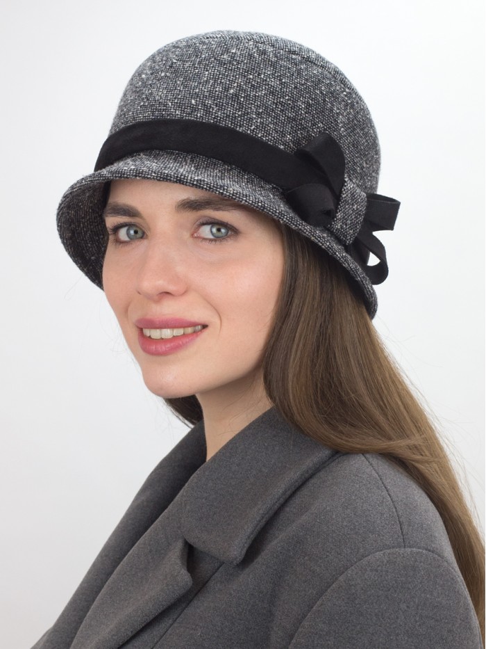 Элегантная шляпка с отделкой из замши цвет черный-средне-серый-серый Д-251/5А