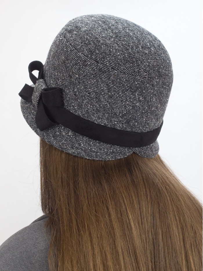 Элегантная шляпка с отделкой из замши цвет черный-средне-серый-серый Д-251/5А