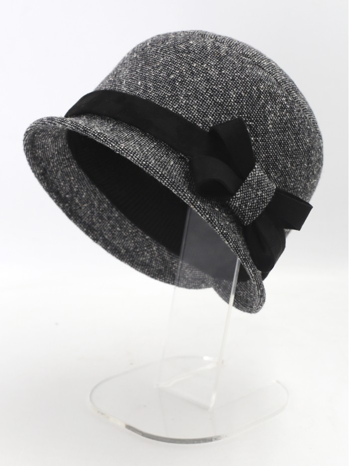 Элегантная шляпка с отделкой из замши цвет черный-средне-серый-серый Д-251/5А