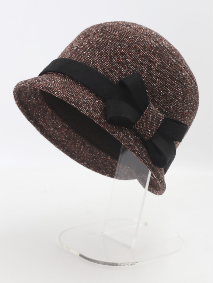 Элегантная шляпка с отделкой из замши цвет коричневый-черный Д-251/5А