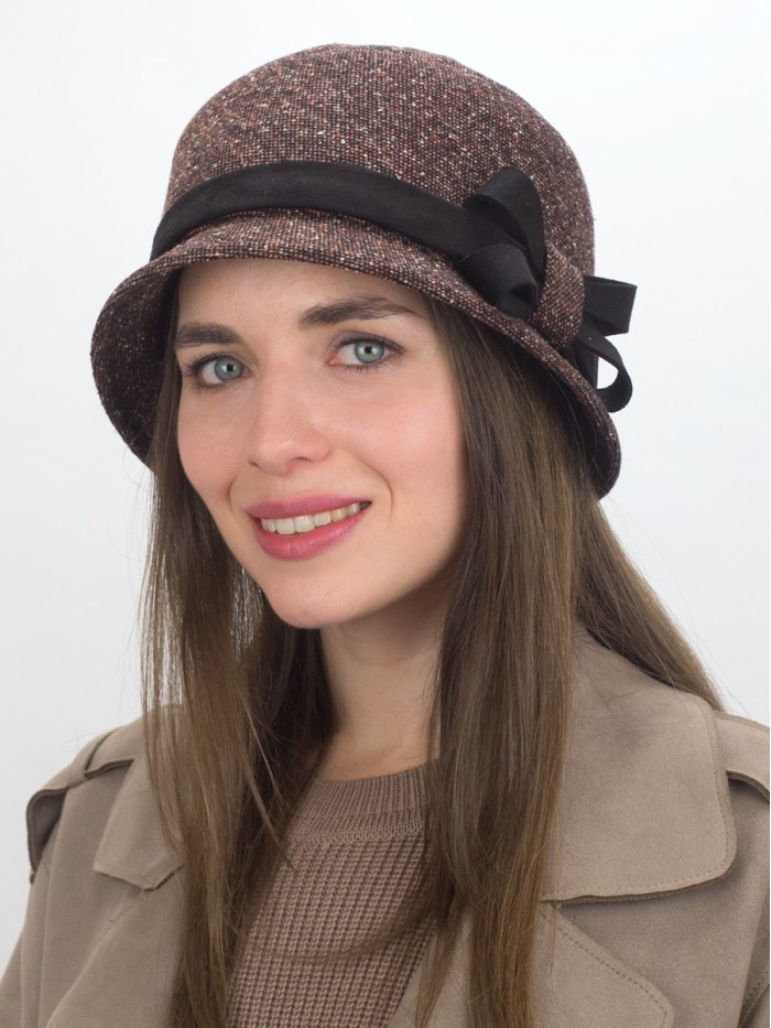Элегантная шляпка с отделкой из замши цвет коричневый-черный Д-251/5А