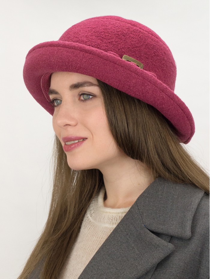 Демисезонная шляпа с большими полями розово-бордовый Д-254/3