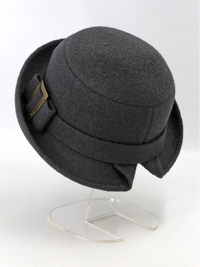 Демисезонная шляпа с большими полями серо-черный Д-254/3