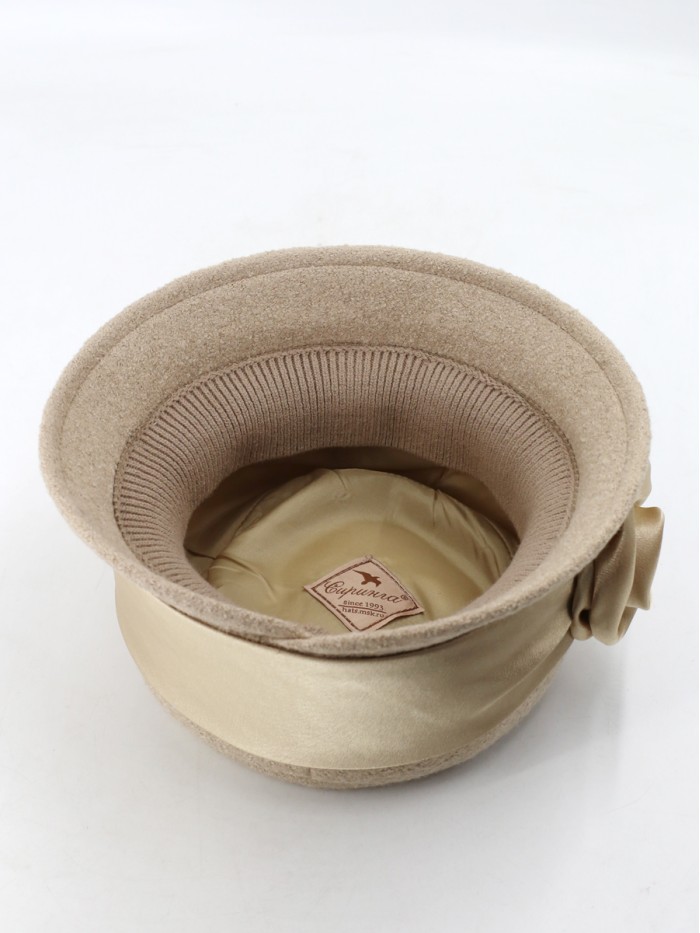 Шляпка с атласной лентой цвет бежевый Д-290