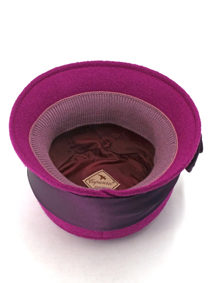 Шляпка с атласной лентой цвет ежевичный Д-290