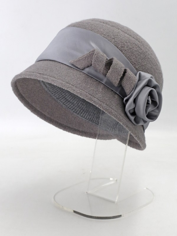 Шляпка с атласной лентой цвет светло-серый Д-290
