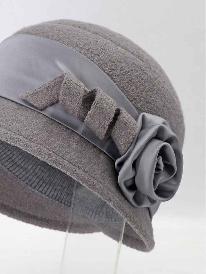 Шляпка с атласной лентой цвет светло-серый Д-290