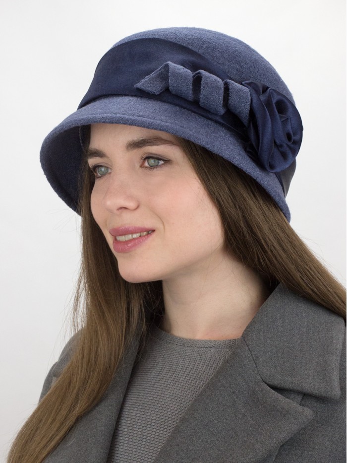 Шляпка с атласной лентой цвет светлый джинс Д-290