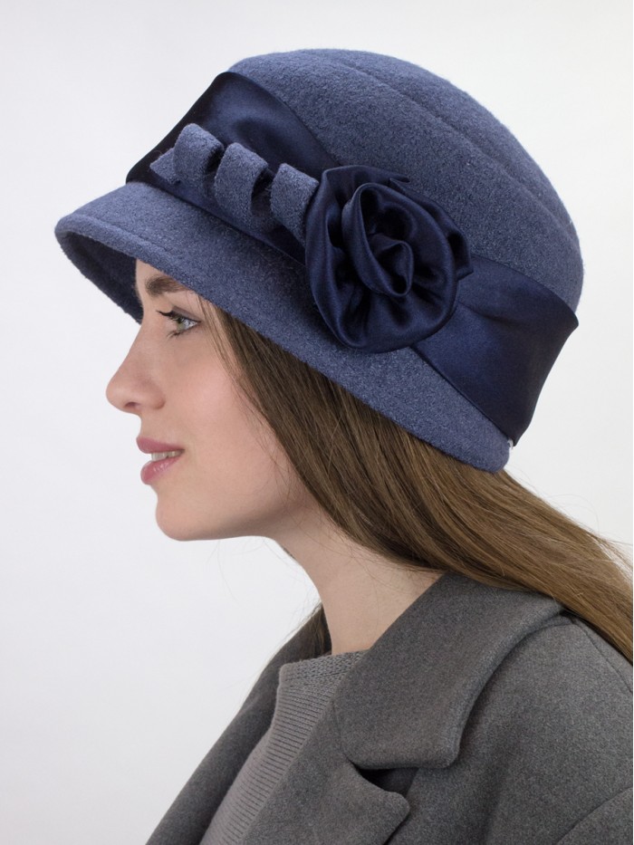 Шляпка с атласной лентой цвет светлый джинс Д-290