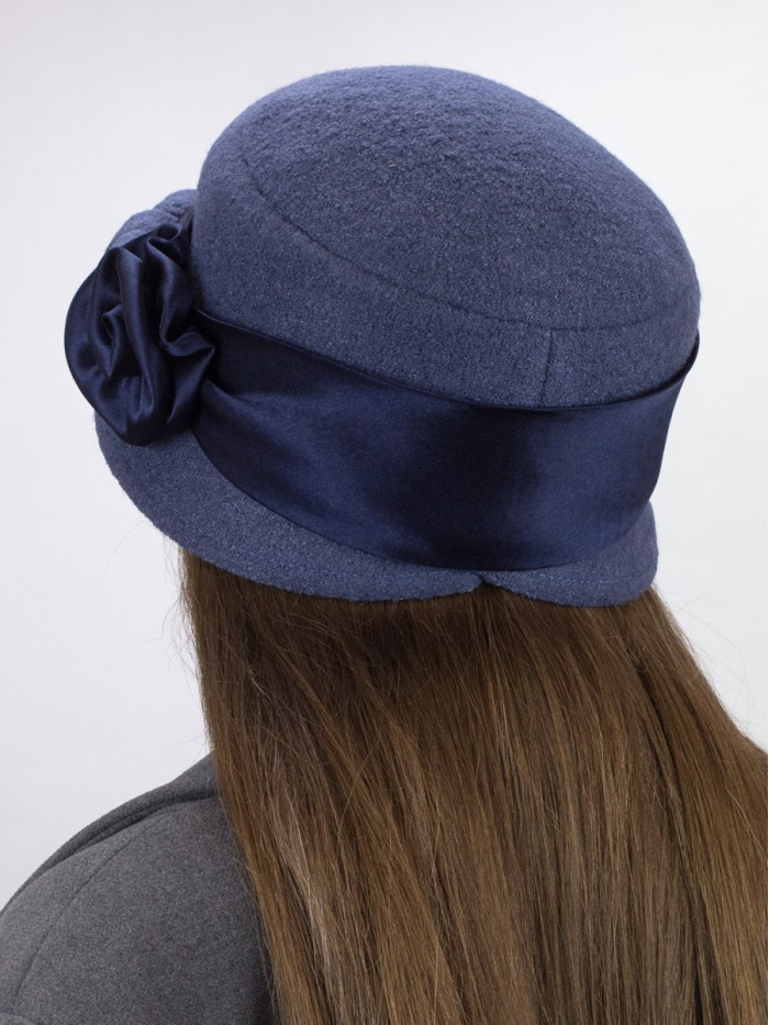 Шляпка с атласной лентой цвет светлый джинс Д-290