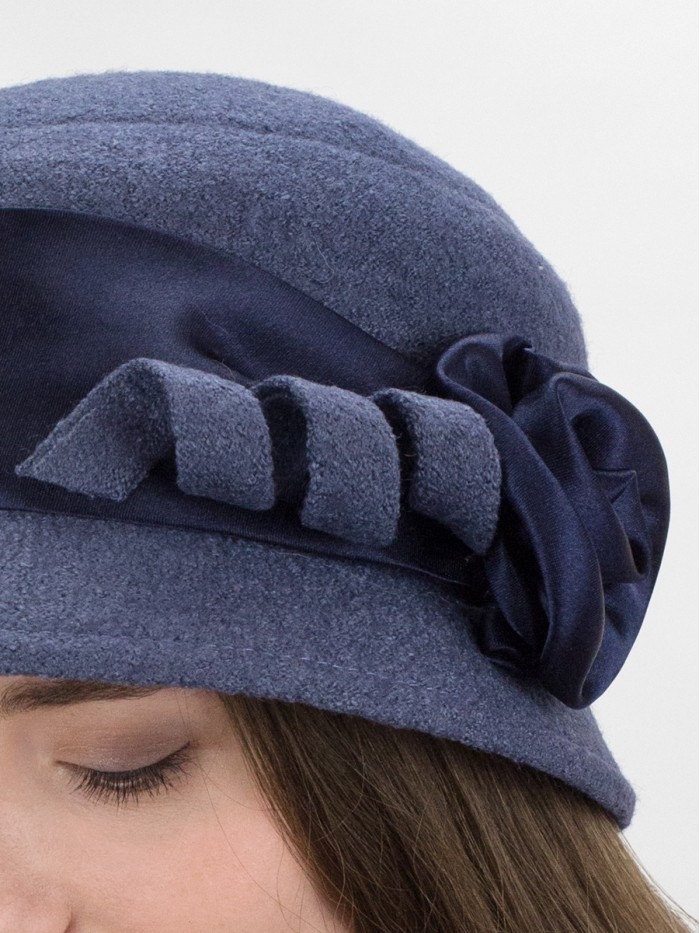 Шляпка с атласной лентой цвет светлый джинс Д-290