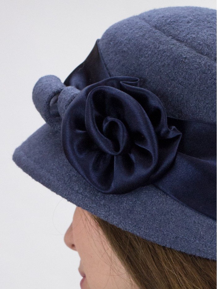 Шляпка с атласной лентой цвет светлый джинс Д-290