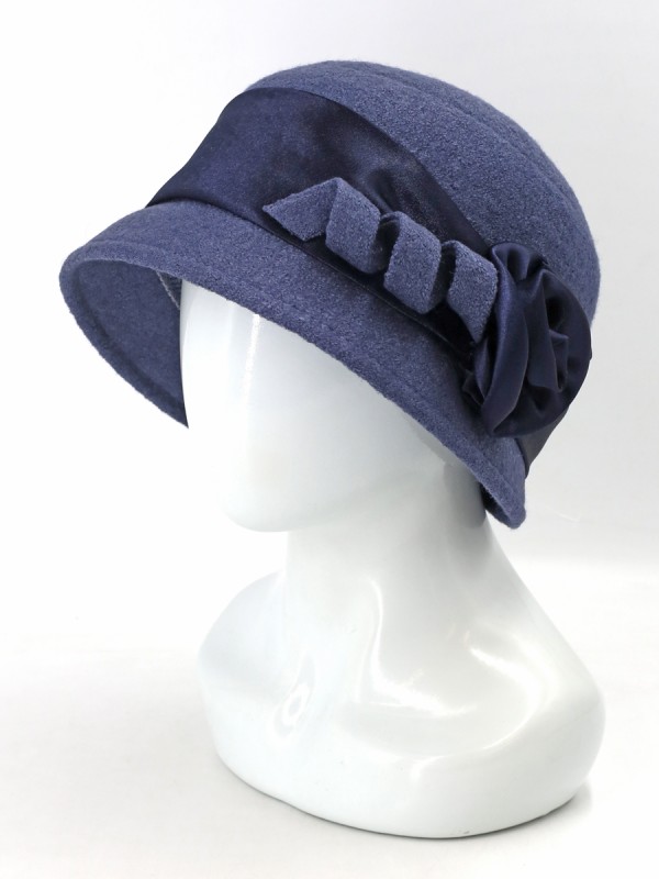 Шляпка с атласной лентой цвет светлый джинс Д-290