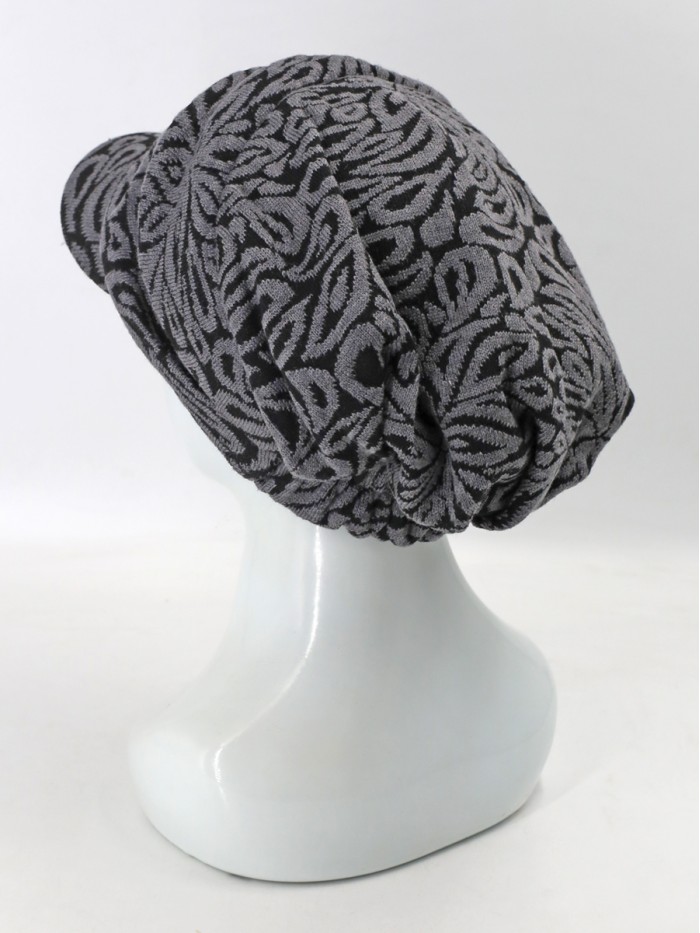 Дизайнерская кепка трикотажная цвет черный-серый меланж Д-427