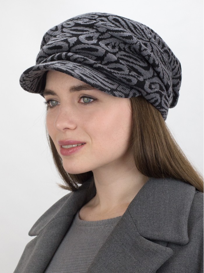 Дизайнерская кепка трикотажная цвет черный-серый меланж Д-427