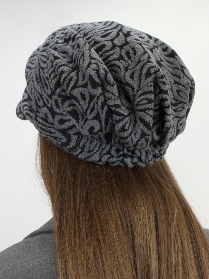 Дизайнерская кепка трикотажная цвет черный-серый меланж Д-427