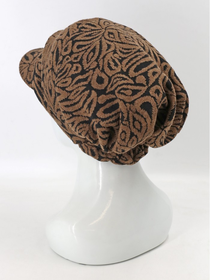 Дизайнерская кепка трикотажная цвет черный-темно-бежевый Д-427