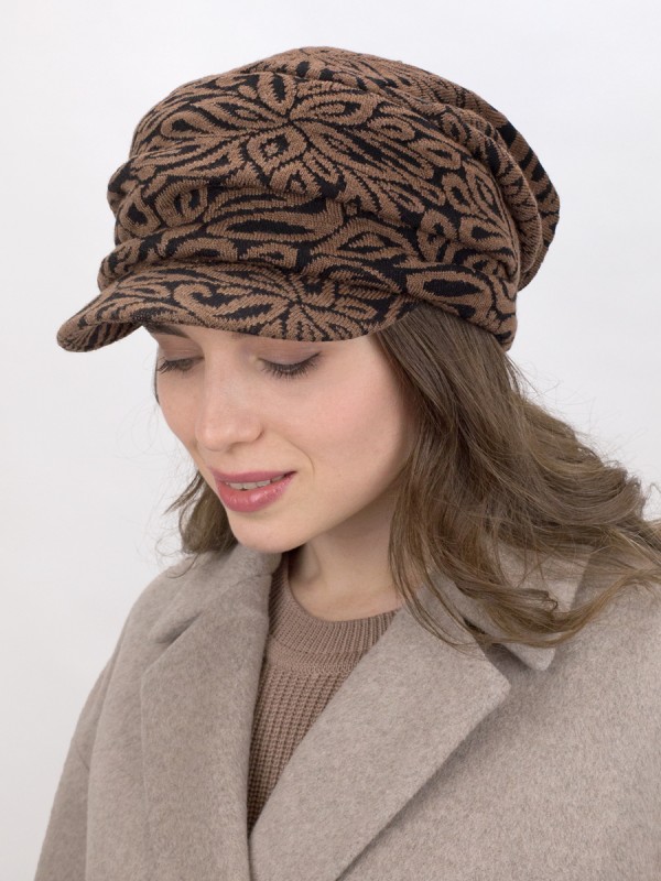 Дизайнерская кепка трикотажная цвет черный-темно-бежевый Д-427