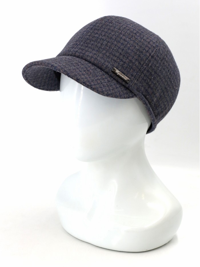 Идеальная бейсболка с ушками цвет серо-бежевый-синий Д-539/1