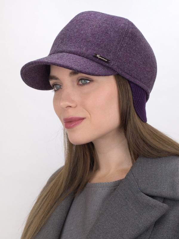 Идеальная бейсболка с ушками цвет сливовый-серый Д-539/1