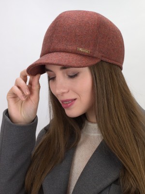 Идеальная бейсболка с ушками цвет терракотовый-серый Д-539/1