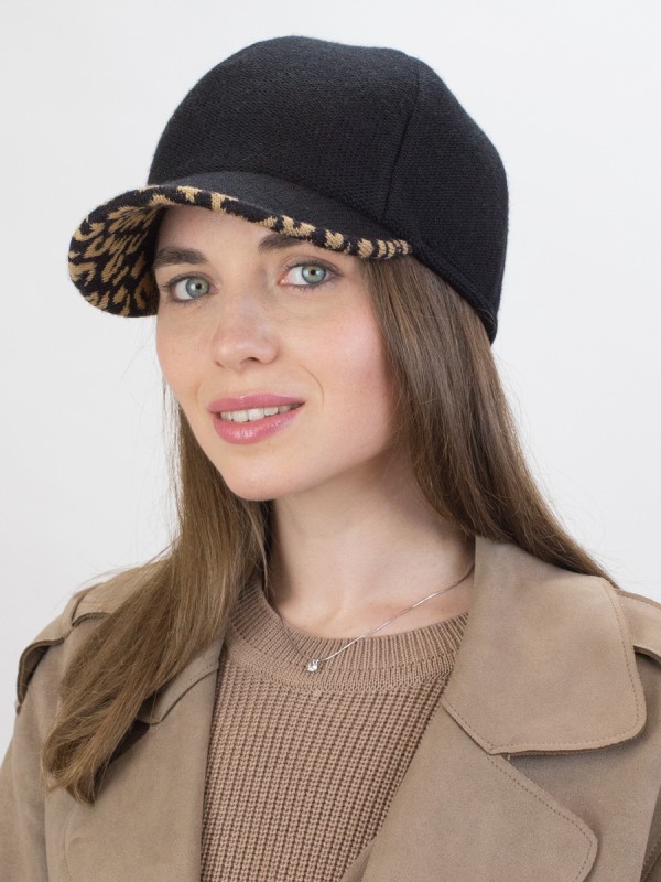 Бейсболка с леопардовым принтом цвет черный-бежевый Д-539/4А Бейсболка с леопардовым принтом цвет черный-бежевый Д-539/4А