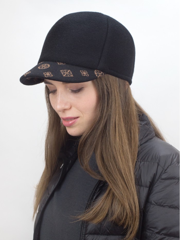 Бейсболка с оригинальным козырьком цвет черный-темно-бежевый Д-539/4Б