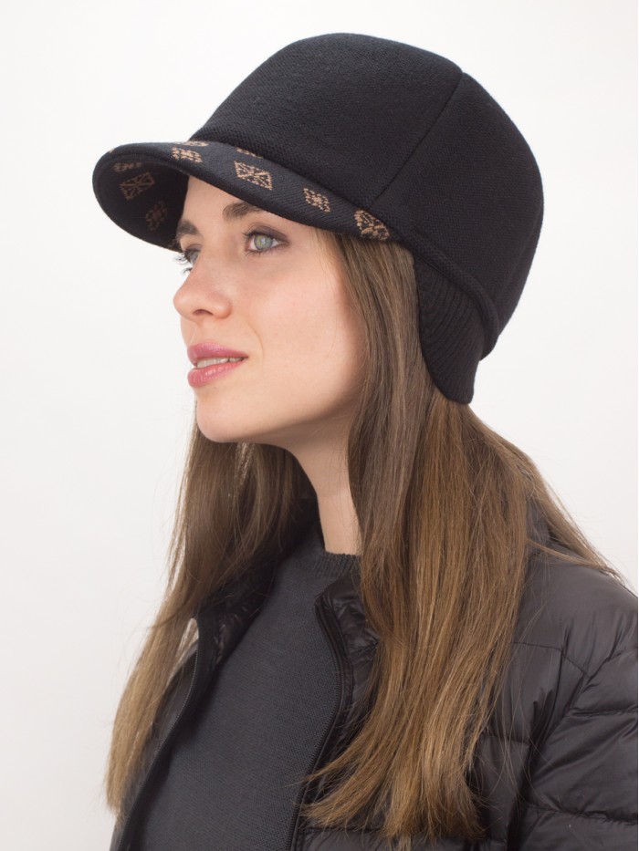 Бейсболка с оригинальным козырьком цвет черный-темно-бежевый Д-539/4Б