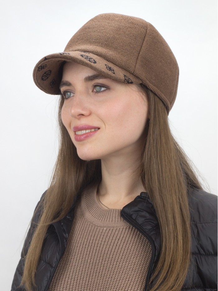 Бейсболка с оригинальным козырьком цвет темно-бежевый-черный Д-539/4Б