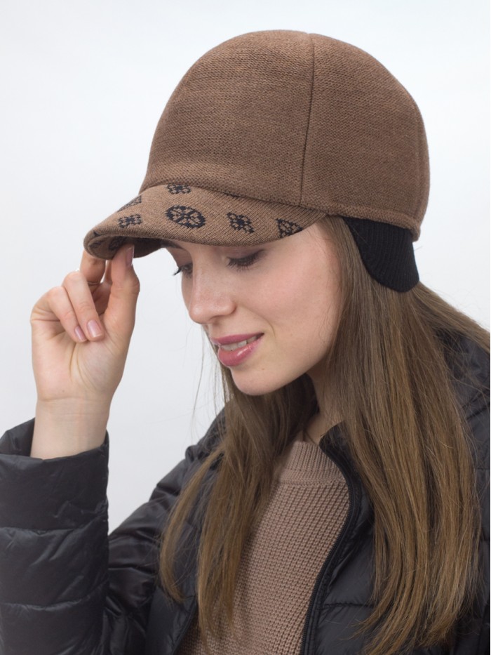 Бейсболка с оригинальным козырьком цвет темно-бежевый-черный Д-539/4Б