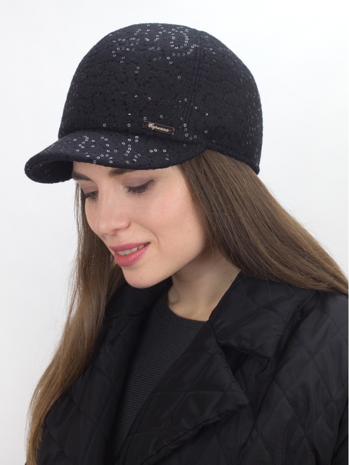 Гламурная бейсболка с пайетками цвет черный Д-539НФ