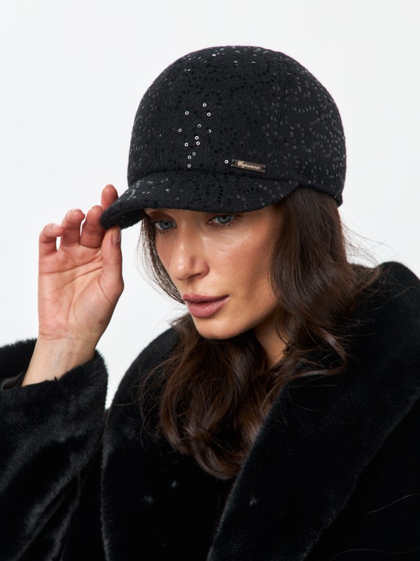 Гламурная бейсболка с пайетками цвет черный Д-539НФ