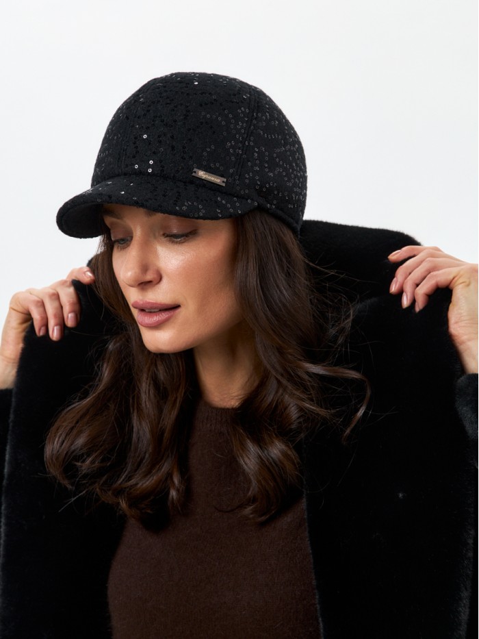 Гламурная бейсболка с пайетками цвет черный Д-539НФ