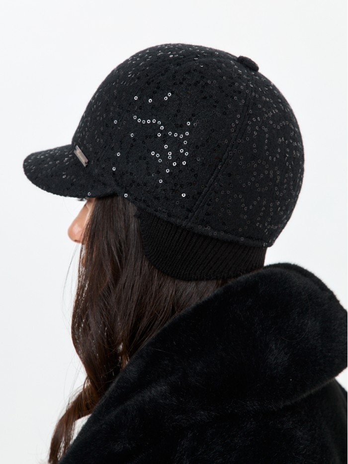 Гламурная бейсболка с пайетками цвет черный Д-539НФ