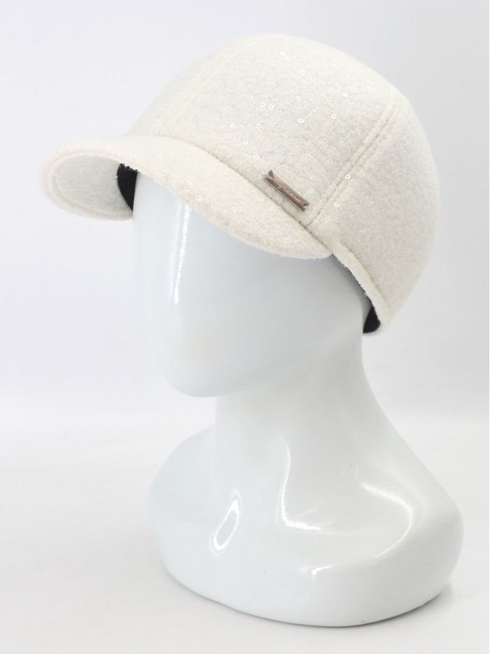 Гламурная бейсболка с пайетками цвет молочный Д-539НФ