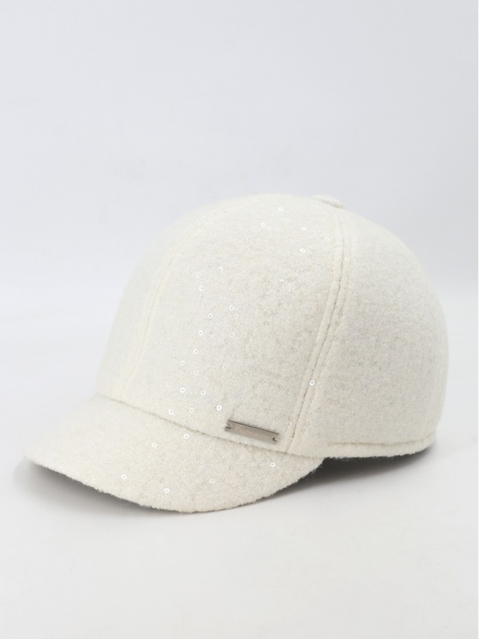 Гламурная бейсболка с пайетками цвет молочный Д-539НФ
