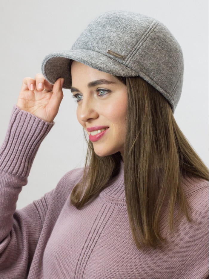 Утепленная бейсболка с ушками цвет серый меланж Д-539НФ