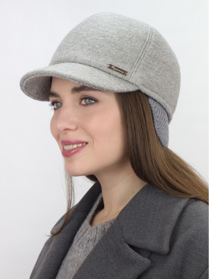 Утепленная бейсболка с ушками цвет серый меланж Д-539НФ