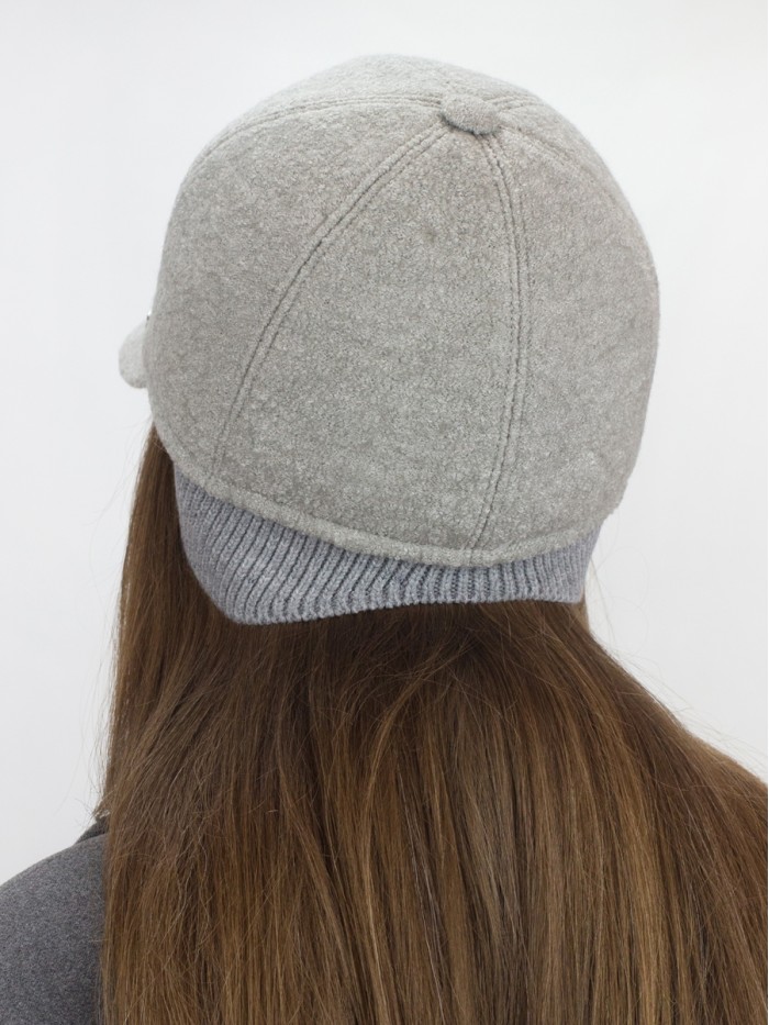 Утепленная бейсболка с ушками цвет серый меланж Д-539НФ